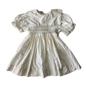 Vtg La Fleur Paris New York White Smocked Bib Bow Easter Spring Garden Dress 3T